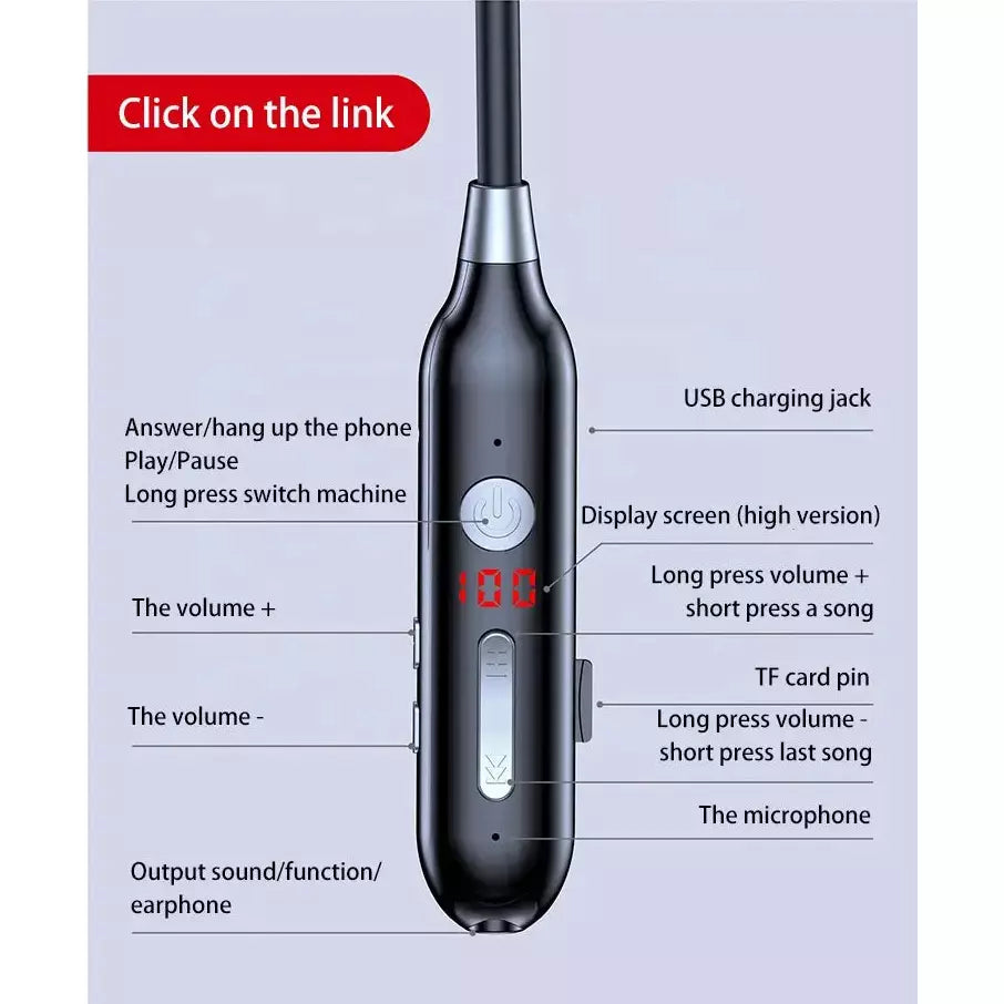 Wireless Bluetooth Neck Headphones -With SD Card Slot (No need for a separate device)