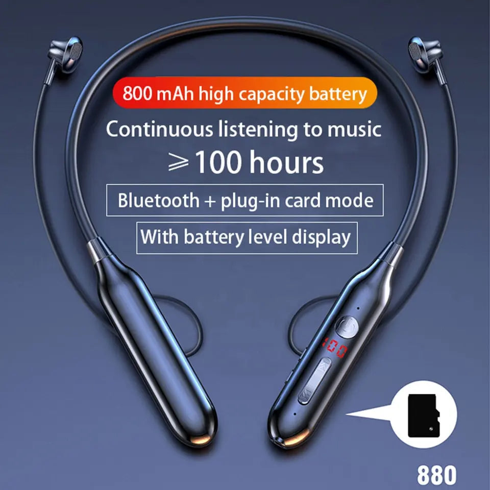 high quality neck band bluetooth headphones with a sd card slot for listening to music without a device