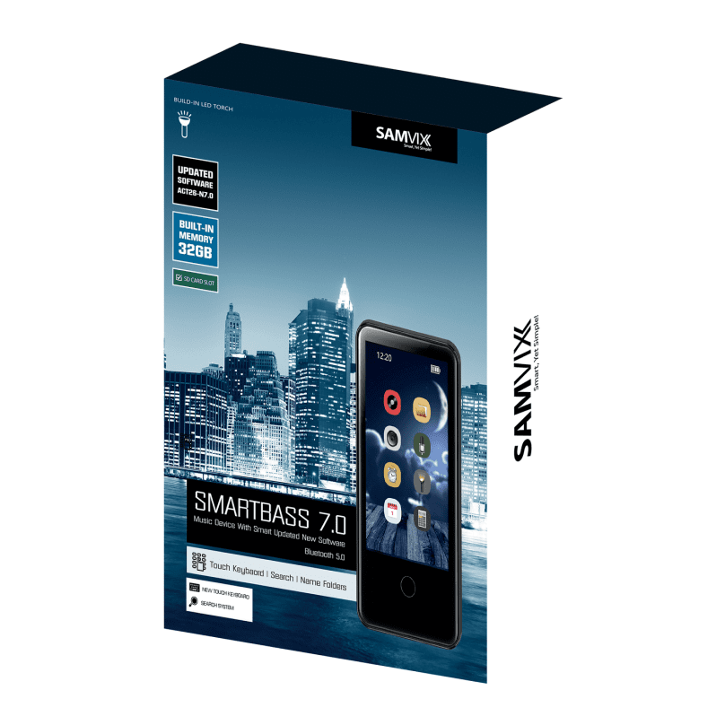 samvix smartbass 7.0 touch screen MP3 player with song search and flashlight