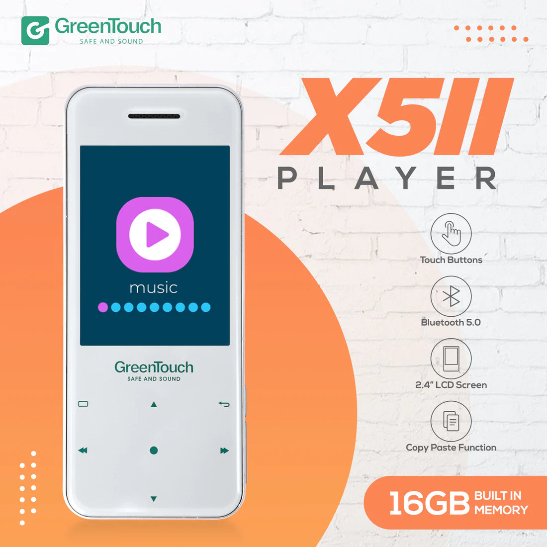 Greentouch X5II 16GB MP3 Player - Gray