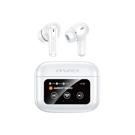 AWEI T56 ANC Noise Cancellation White Earbuds With Touch Screen